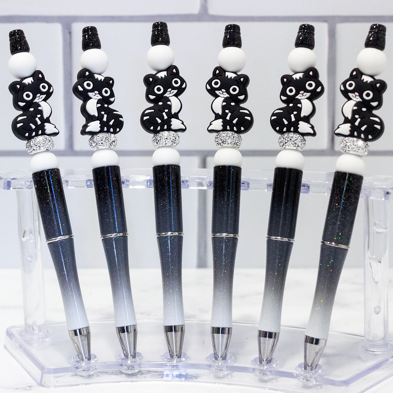 Silicone Black and White Cat Beaded Pen