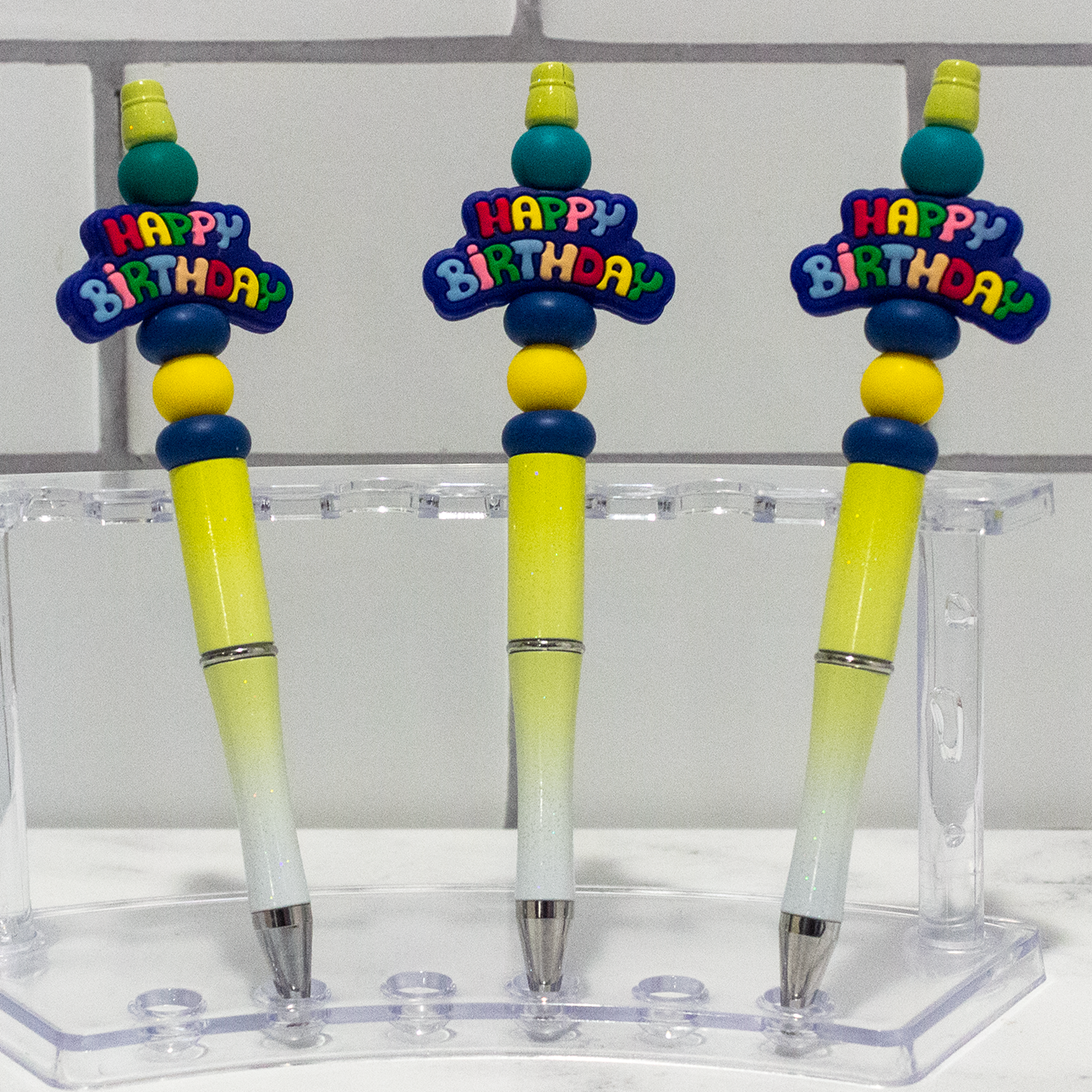 Happy Birthday Yellow Ombre Beaded Pen