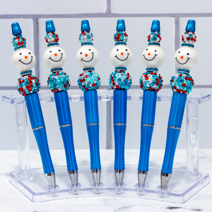 Double Sparkle Blue Snowman Beaded Pen